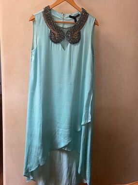 Sz M BCBG Opaline Green NWT Sleeveless Dress with Beaded Neckline